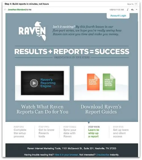 Отправьте электронное письмо 4 из 5-частной приветственной серии от Raven Tools