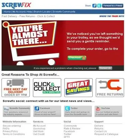 Screwfix поощряет отказавшихся выполнять заказы, напоминая им, насколько они близки к финишу.