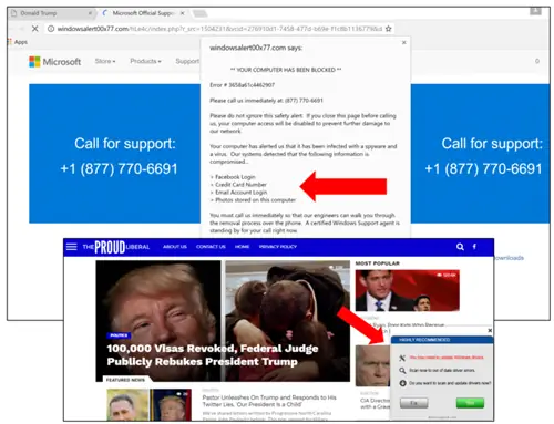 Всплывающие окна с оповещениями о вирусах 784x600