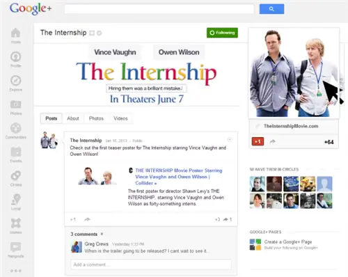 Страница стажировки в Google Plus Страница стажировки в Google Plus