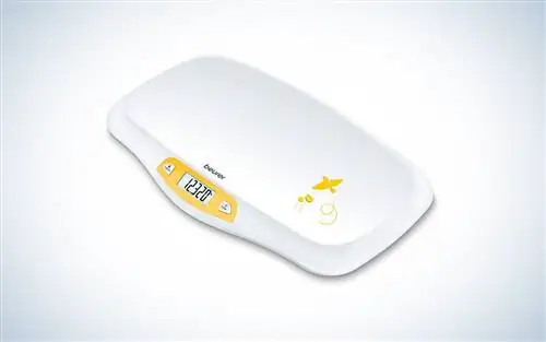 Детские весы Beurer BY80, весы для домашних животных, цифровые | Для: младенцев, новорожденных/щенков, кошек - животных | ЖК-дисплей, вес [фунт/унция/кг] Высокая точность | Функция удержания и тарирования | Изогнутая платформа для взвешивания