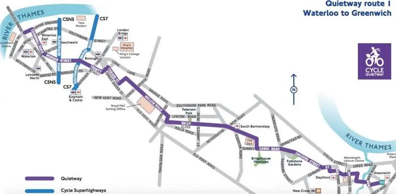 Карта маршрута Quietway 1 (источник TfL)