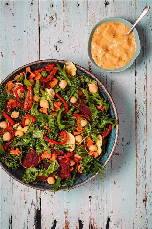 Вяленый салат с заправкой из подорожника.