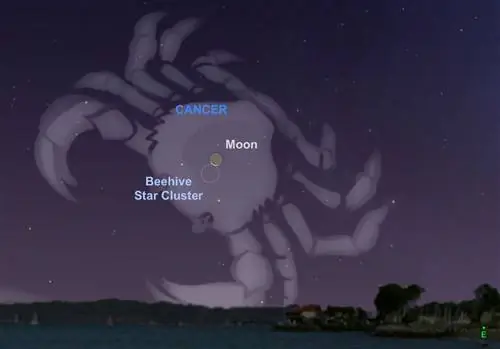 Ищите полумесяц, который, кажется, коснется звездного скопления Улей в августе.
