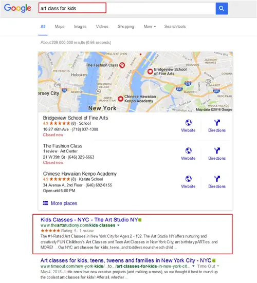 Страница поиска художественных классов