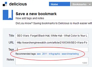 Вкусная закладка «Сохранить» с рекомендуемыми тегами