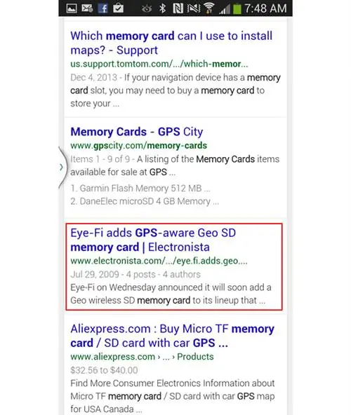 Результаты мобильного поиска карты памяти GPS