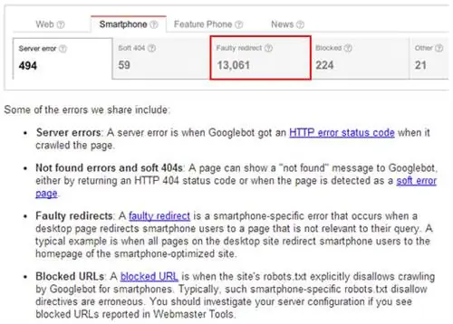 Ошибки сканирования смартфонов в Инструментах Google для веб-мастеров