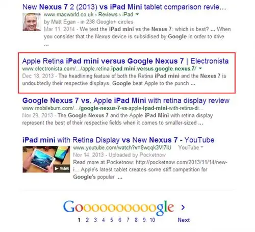 Результаты Google Nexus 7 и iPad mini для настольных компьютеров