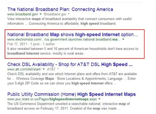 Результаты поиска на карте высокоскоростного Интернета на рабочем столе