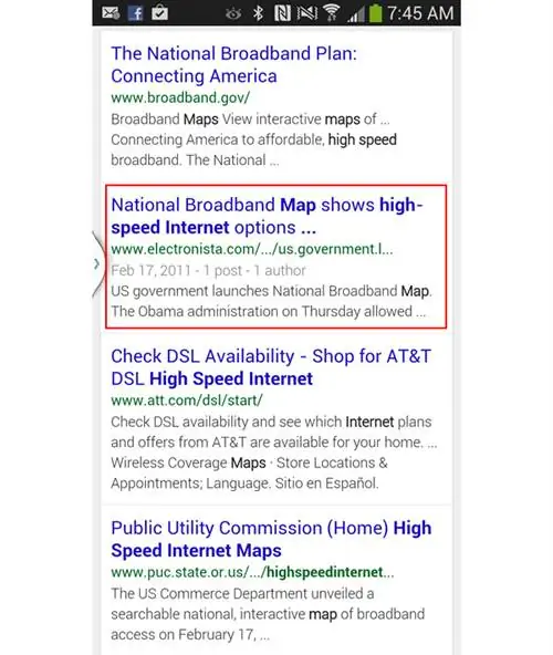 Карта высокоскоростного Интернета Результаты мобильного поиска