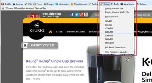 Панель инструментов изменения размера веб-разработчика