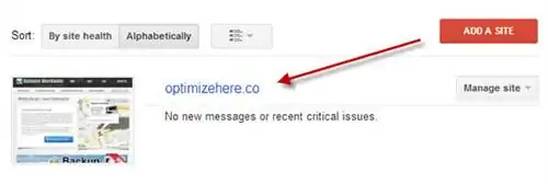 Главный экран Инструментов Google для веб-мастеров