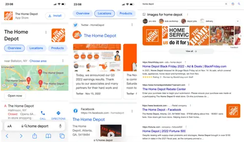 визуальная идентичность и ее видимость в поисковой выдаче Google - пример Home Depot