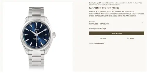 Аукцион Дэниела Крейга Seamaster